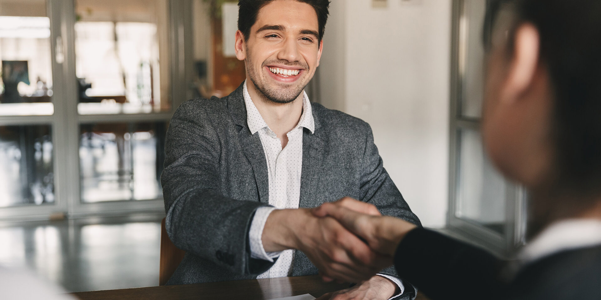 Business, career and placement concept - happy caucasian man 30s